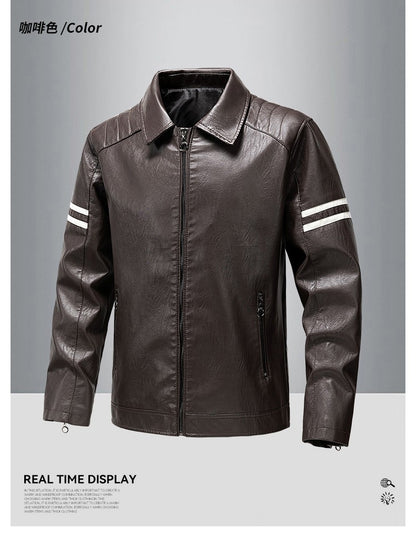 Men's Season Pu Motorcycle Leather Jacket Solid Color Lapels Jacket Coats Fashion Men's Top