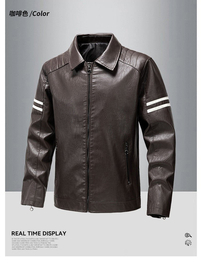 Men's Season Pu Motorcycle Leather Jacket Solid Color Lapels Jacket Coats Fashion Men's Top