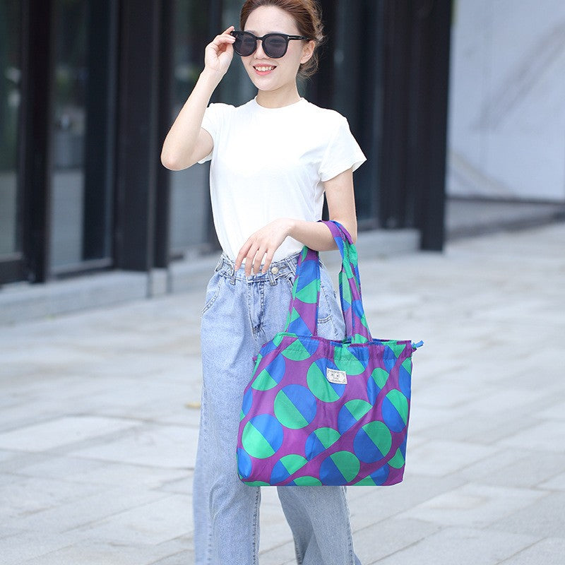 Large-sized drawstring eco-friendly supermarket shopping bag fashionable single-shoulder bag foldableportable handbag,waterproof