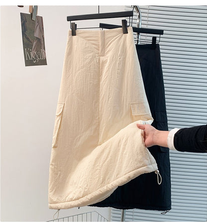 Artistic Long Thiened down Cotton f Skirt plus Size Women's Winter New Sle Fluffy Warm A-Line Skirt Commute Sle