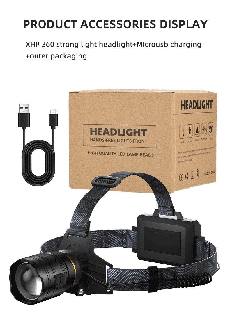 COBA Powerful XHP360 36-core Headlamp Flashlight 18650 Rechargeable ZOOM Head Flashlights High Power Head Lamp Fishing Headlight