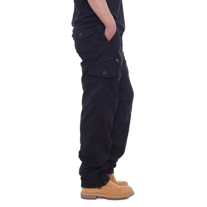 Calça Cargo Masculina de Moda Casual Esportiva com Muitos Bolsos Calça Masculina Solta Reta Elástica Calça Utilitária Versátil e Confortável