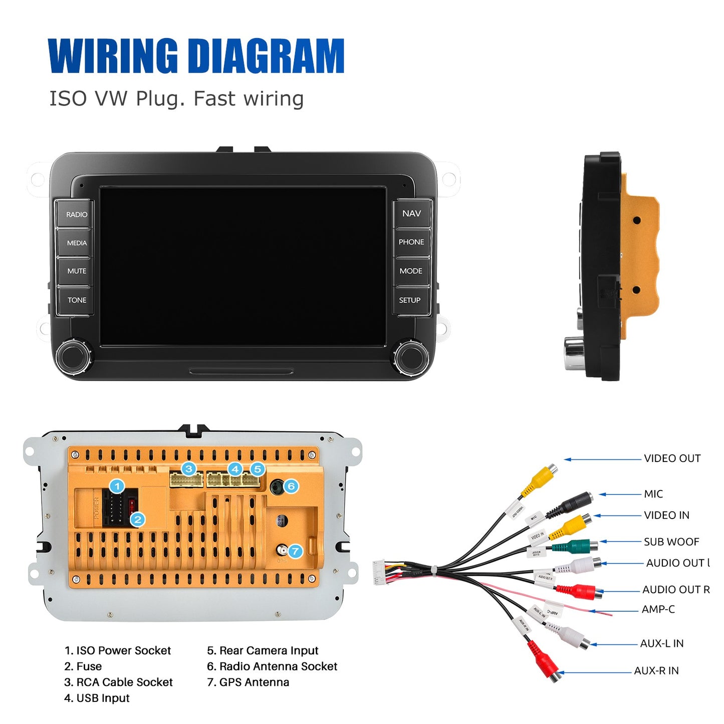 ESSGOO 7" Android 14 4G+64G Apple Carplay Som Automotivo GPS NAVI WIFI RDS FM BT para VW Golf 5 6 Passat Polo Touran Tiguan Caddy EOS