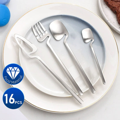 16pcs Dinnerware Set Stainless Steel Cutlery Set Mirror Silverware Knife Fork Spoon Tableware Flatware Set Dishwasher Safe