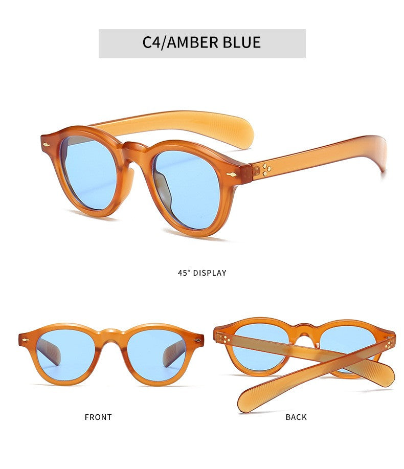 Óculos de sol pequenos redondos da moda femininos retrô com lentes transparentes Ocean Shades UV400 masculinos com rebites estilo punk