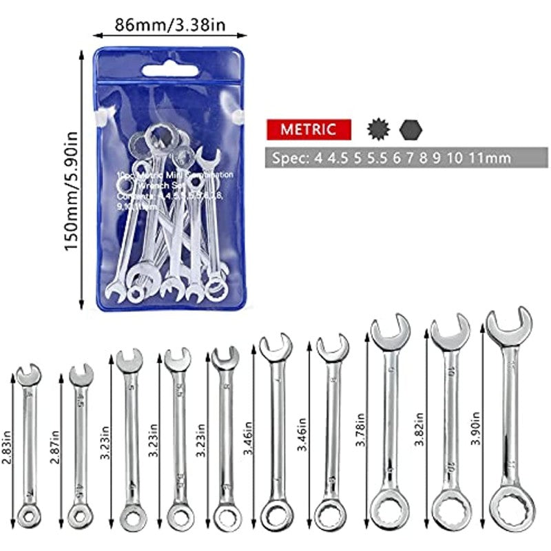 10pcs Without Ring Mini Wrenches Set Portable Key Ring Spanner Explosion-proof Pocket British/Metric Type