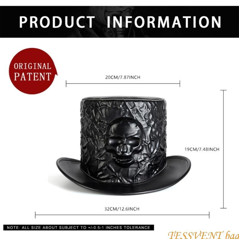 Cartola Elegante com Abas Largas, de Poliéster, para Fantasia de Halloween, Cartola de Caveira para Homens F42A