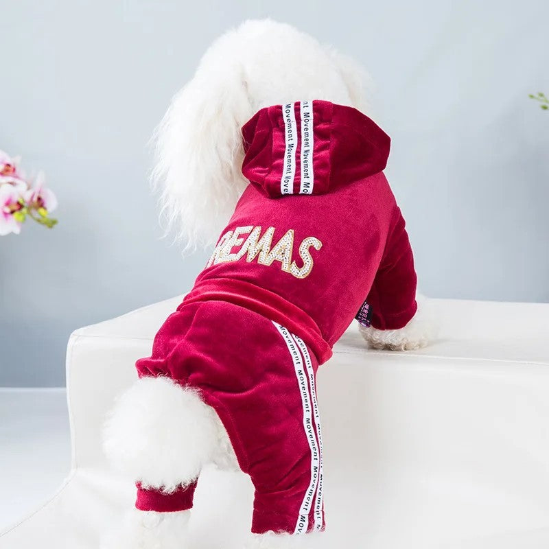Roupa de cachorro para cães pequenos, gatos, roupas de inverno quentes para animais de estimação, macacão de veludo macio, moletom com capuz para filhotes, macacão para Chihuahua