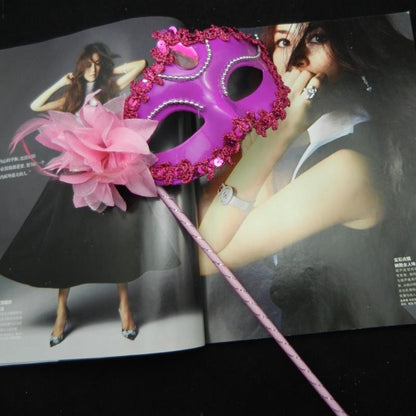 Venetian Party Handheld Masquerade Masks Stick Side Flower Festival Costume Party Half Face Mask Carnival Party