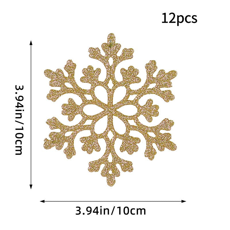 12PCS Pink Glitter Plastic Snowflake Decorations 10cm Christmas Tree Hollow Snowflake Pendants New Year Party Festival Supplies