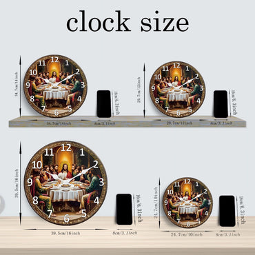 A Retro Religious“The Last Dinner” Wooden Wall Clock Living Room Bedroom Kitchen Home Decoration Wall Clock Silent Quartz Clock Holiday Gift 10 Inches 12 Inches 14 Inches 16inch (Without Batteries)