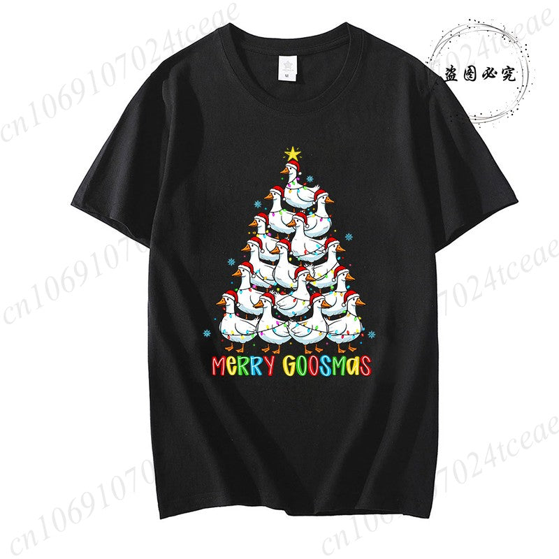 Funny Merry Goosmas T-Shirts for Women,Trendy Christmas Goose Shirt Design,Christmas Tree Party T-Shirts for Women Men Clothes