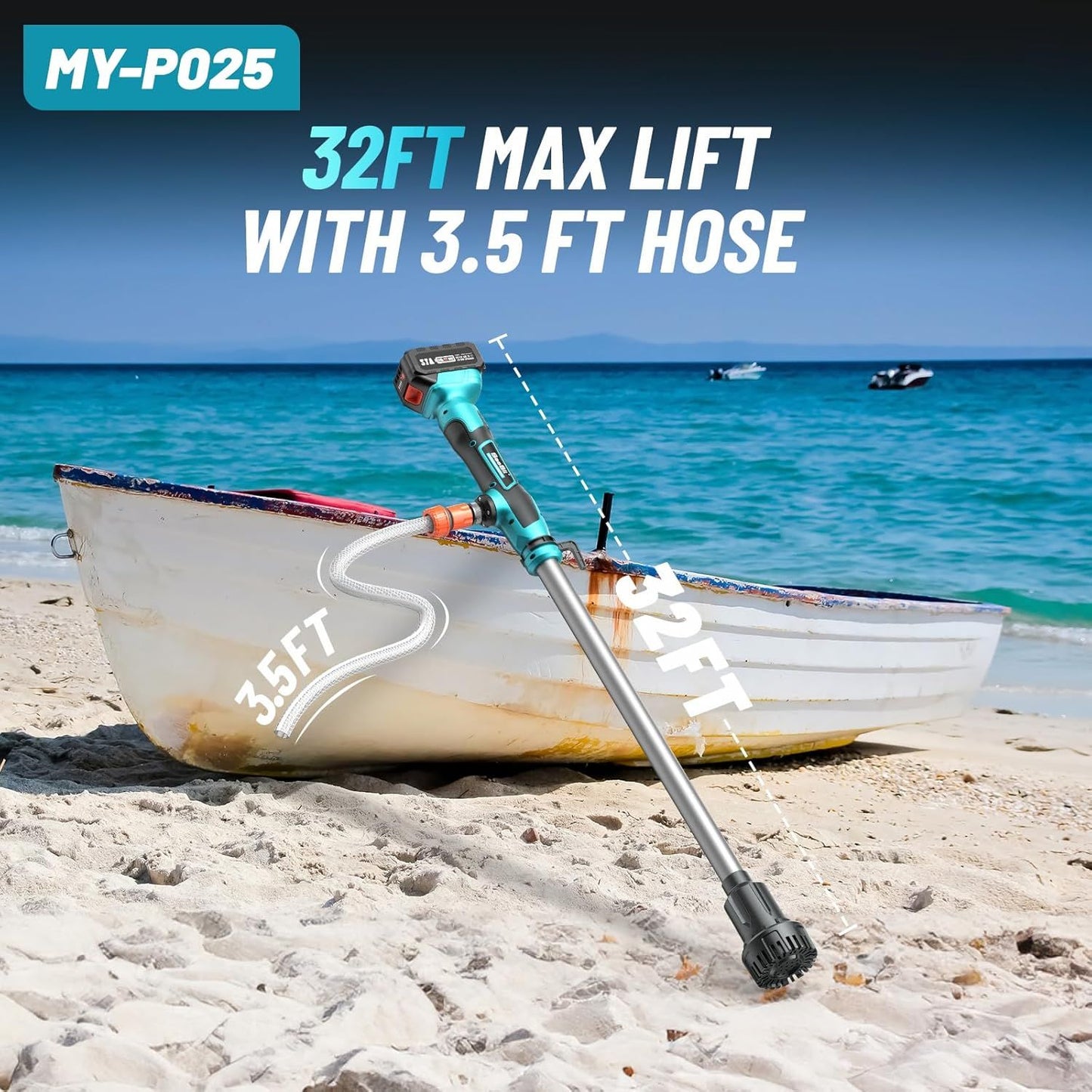 Seesii Cordless Stick Water Transfer Pump Handheld Portable Utility Sump Pump 3/4" Outlet for Pool/Garden/Pond/RV/Boat Draining