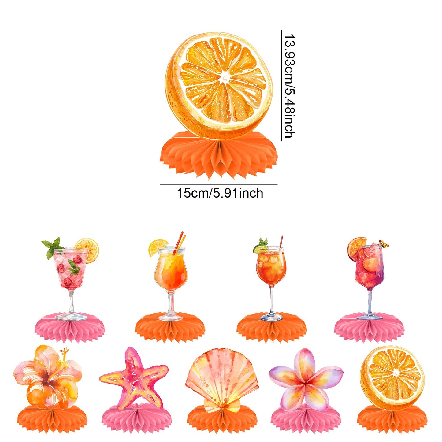 Orange Hawaiian Luau Flowers Lemon Citrus Garland Banner Tropical Aperol Spritz Cocktail Beach Bar Honeycomb ornament Decor