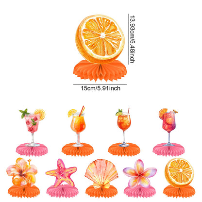 Orange Hawaiian Luau Flowers Lemon Citrus Garland Banner Tropical Aperol Spritz Cocktail Beach Bar Honeycomb ornament Decor