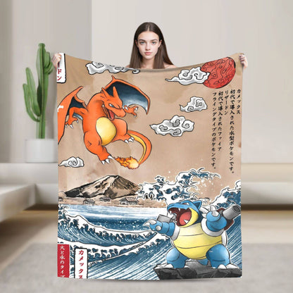 Pokemones Mudkip Wave Blanket Flannel All Season  Breathable Super Soft Throw Blanket for Home Couch Quilt
