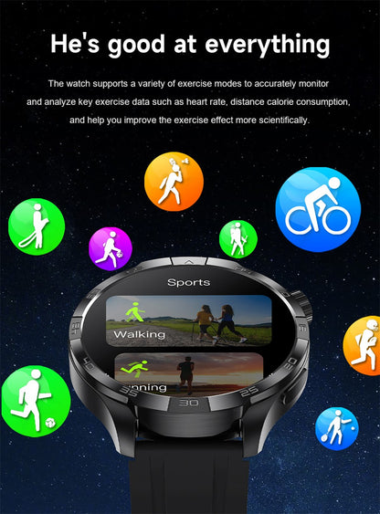 2026 Smartwatch com Display AMOLED Sempre Ativo, NFC, Chamada Bluetooth, Trajetória GPS, Impermeável, Saúde e Esporte, para Homens, Compatível com Android e iOS