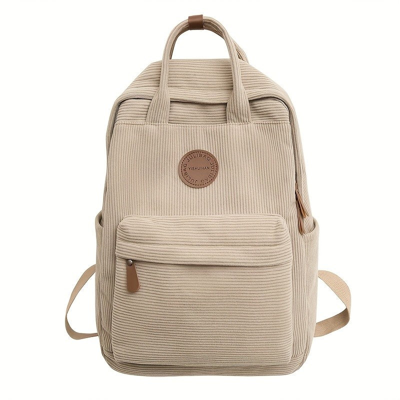 Casual Corduroy Backpack for Teens, 14 Laptop Compartment, High School & College Bag with Zipper Pocket, Backpacks for School