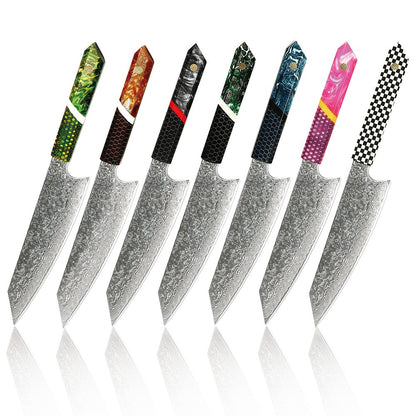 Professional Japanese Kitchen kiritsuke Knife 67-layer Damascus Steel Custom 8 inch Chef Knife with multicolour Resin Handle