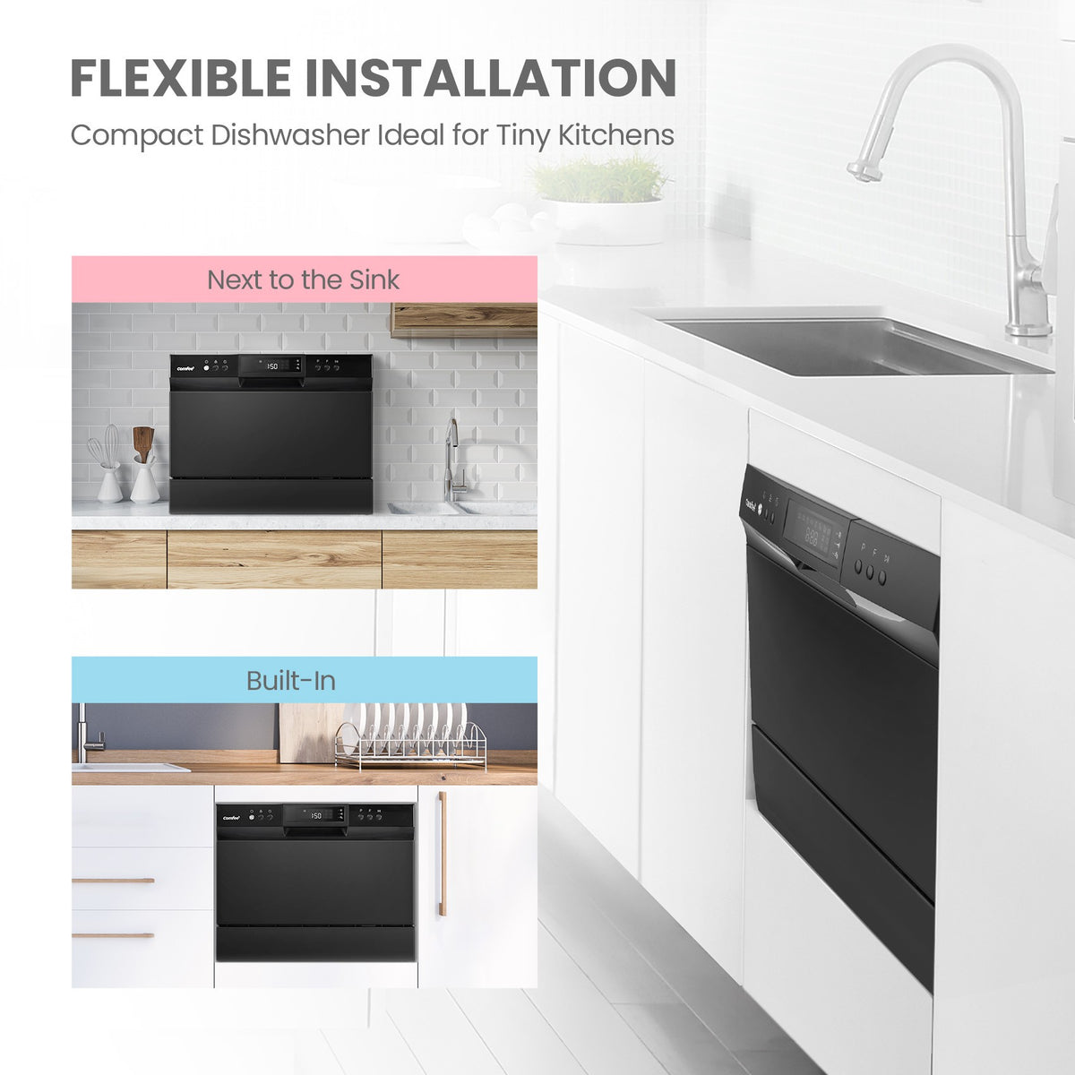 Midea&Comfee Automatic dishwasher, Large capacity dishwasher,6 Place Settings ?Can schedule appointments, multifunctional dishwasher, suitable for large and small kitchens, can be embedded dishwasher, suitable for homes and restaurants