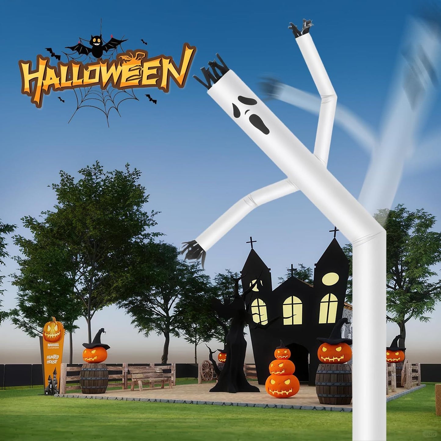 10-20ft Spooky Air Puppet Dancer Inflatable Wave Tube Wacky Wave Dancing Tube for Men Business Promotional Halloween Advertising