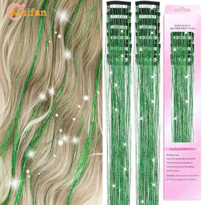 12 peças/conjunto de enfeites de cabelo com presilha, extensões de cabelo sintéticas brilhantes cintilantes, acessórios de cabelo para festa com efeito fada
