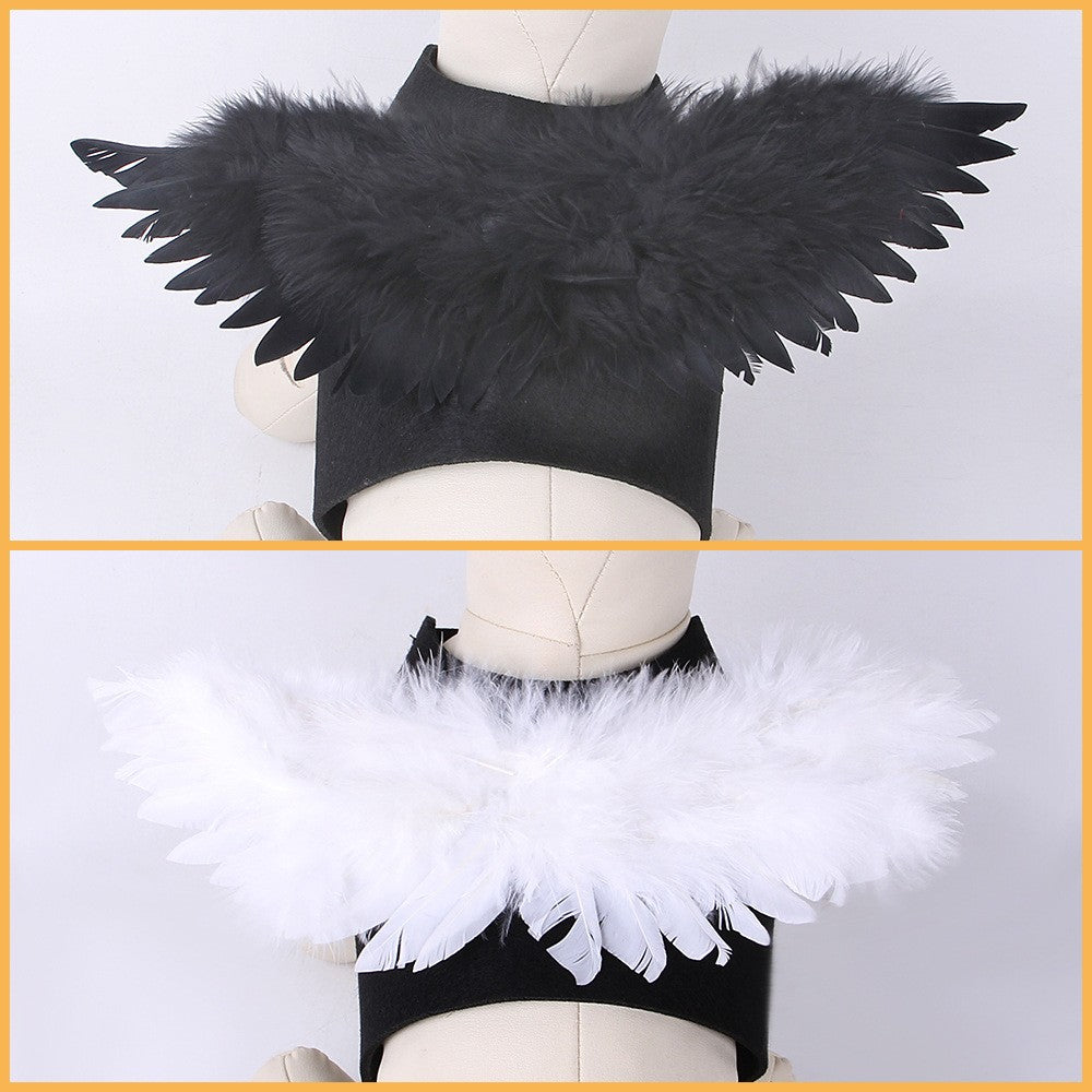 Fantasia de Halloween para Pets Asa de Anjo e Diabo Preta e Branca para Cachorro Gato Coelho Porquinho Presente Divertido para Festa de Halloween Tema Anime B