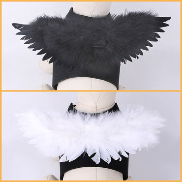 Fantasia de Halloween para Pets Asa de Anjo e Diabo Preta e Branca para Cachorro Gato Coelho Porquinho Presente Divertido para Festa de Halloween Tema Anime B