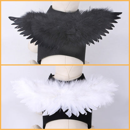 Fantasia de Halloween para Pets Asa de Anjo e Diabo Preta e Branca para Cachorro Gato Coelho Porquinho Presente Divertido para Festa de Halloween Tema Anime B