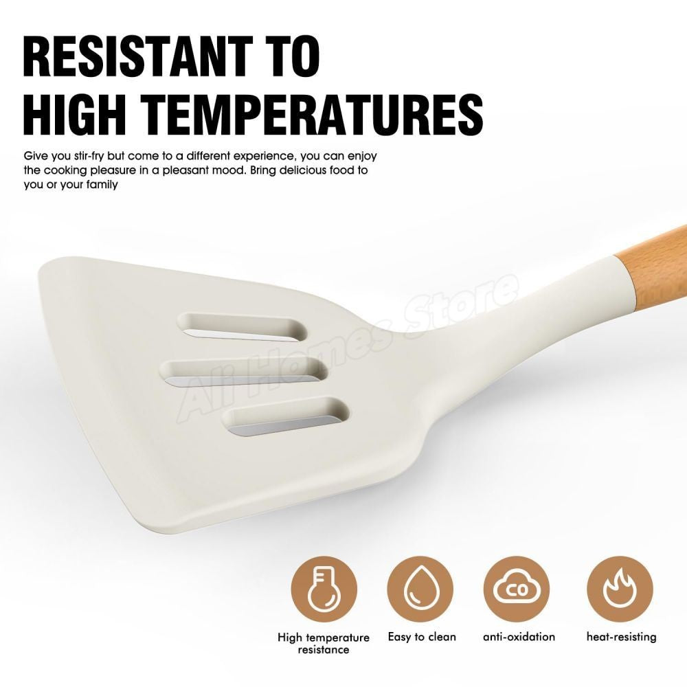 12PCS Silicone Kitchen Utensils Cooking Set Food Grade Cookware Utensils Turner Spatula Measuring Spoon Practical Kitchenware