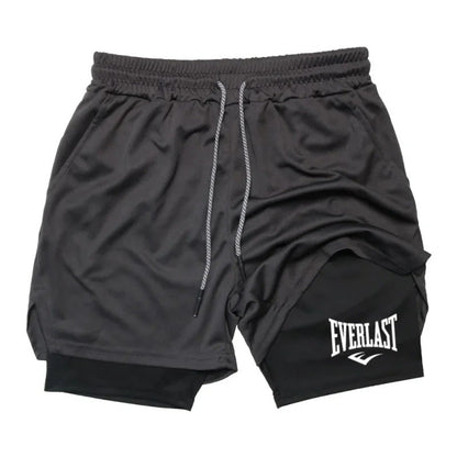 Men Compression Gym Shorts Everlast Printed Sports Pants Double Layered Quick Drying Basketball Beach Muscle Fitness PocketTowel
