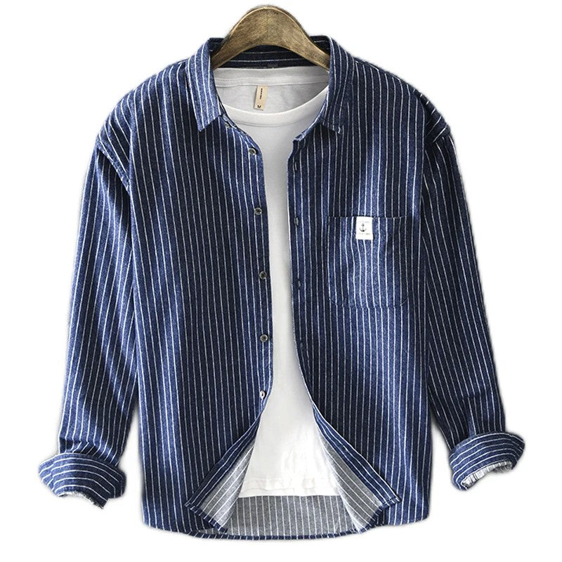 HIQOR 2025 New In 100% Cotton Long Sleeve Men's Shirt Loose Man Business Casual Shirts Classic Striped Male Social Dress Shirts
