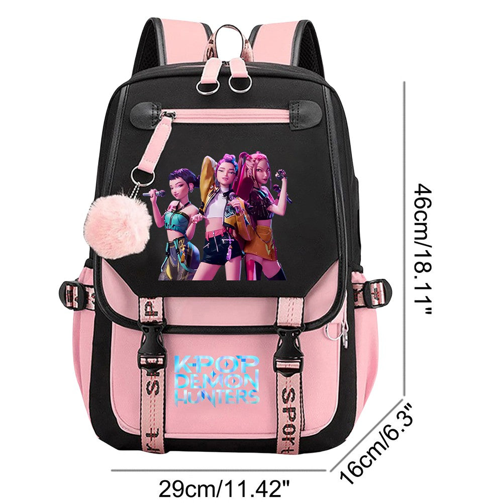 Mochila Escolar para Alunos KPop Demon Huntes Mochila Diária 2025 Mochilas com Estampa de Filme Quente para Meninas e Meninos com Porta USB para Laptop