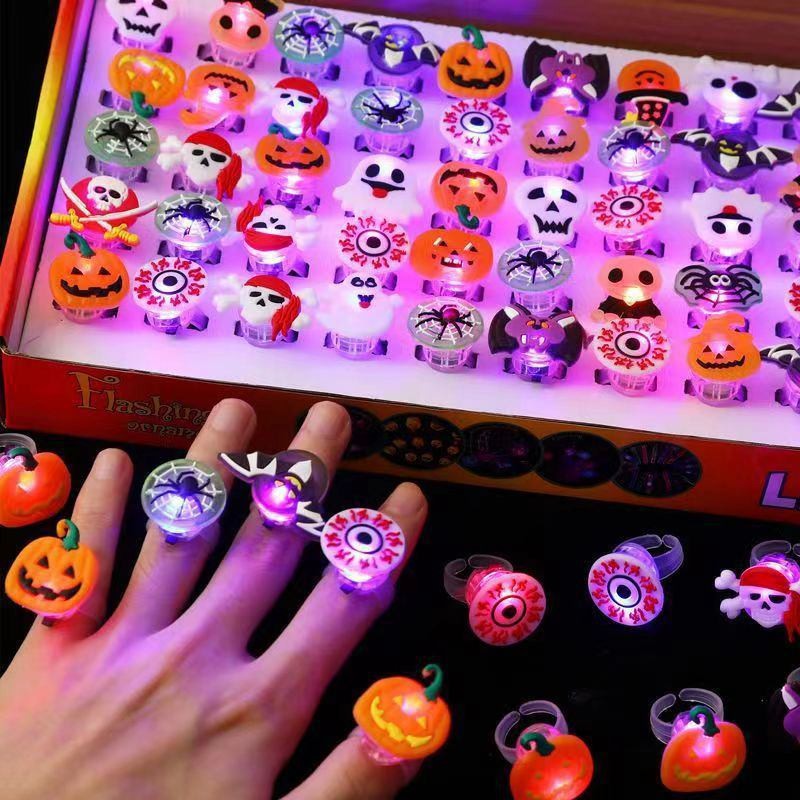 5/10/20PCS Glowing Halloween Pumpkin Ghost Bracelet Rings Night Decor Halloween Party Favor Festival Carnival Gifts Bag Fillers