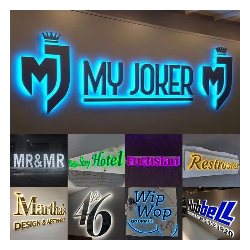 Custom Business Logo Large Metal Letters Company Logo Outdoor 3D Metal Sign Office Storefront Illuminated Backlit Stainless Sign