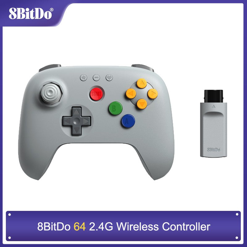 8BitDo 64 2.4G Wireless Controller for Original N64 / Analogue 3D / Windows PC, Retro Gamepad Low Latency (Grey)