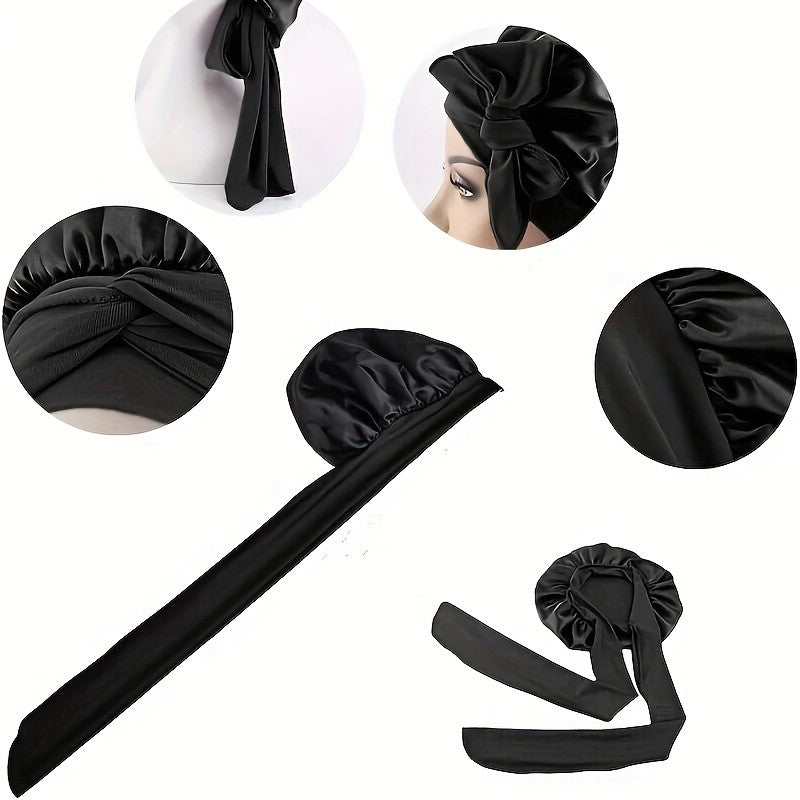 2 Toucas de Cetim Com Faixa (Rosa+Preta), Touca de Dormir Feminina, Toucas Noturnas Macias Para Cabelo, Toucas de Cabelo Multiuso
