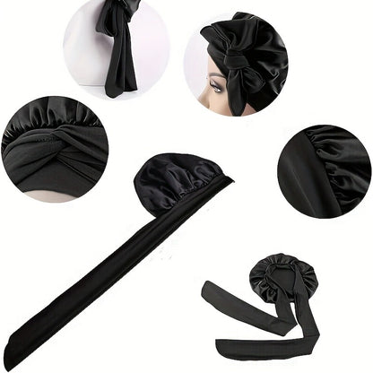 2 Toucas de Cetim Com Faixa (Rosa+Preta), Touca de Dormir Feminina, Toucas Noturnas Macias Para Cabelo, Toucas de Cabelo Multiuso