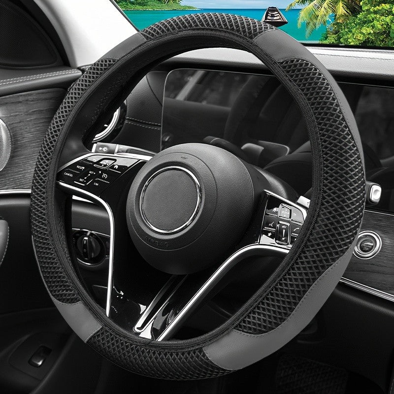 Capa de Volante de Malha de Seda Gelada Sem Anel Interno - Elegante, Respirável e Antiderrapante, Protetor de Volante de Carro 38cm Adequado para Carros