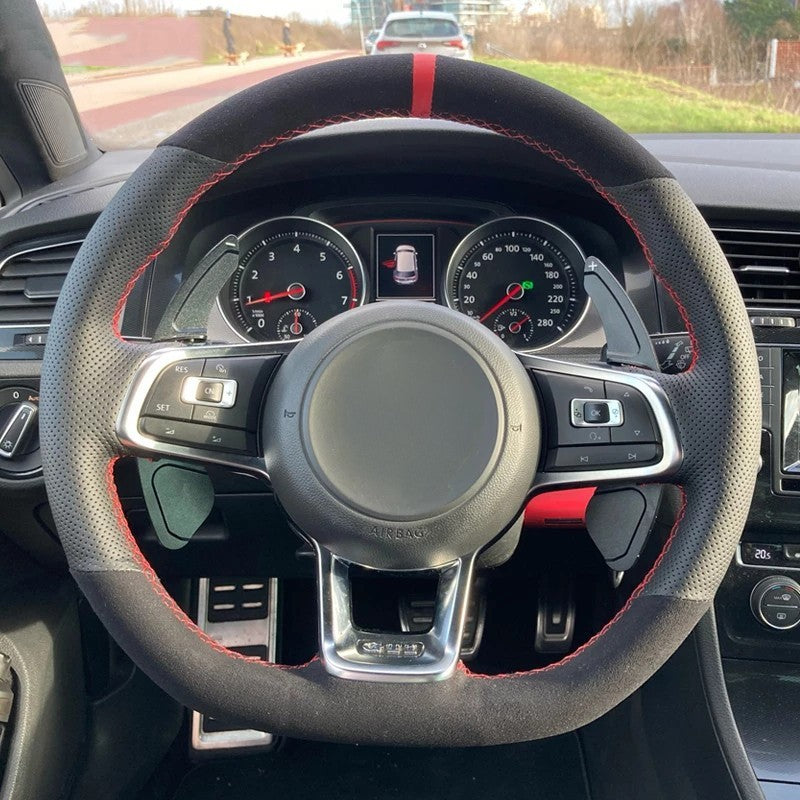 Capa de Volante de Carro Personalizada Costurada à Mão Trançada Camurça para Volkswagen Golf 7 GTI Golf R MK7 VW Polo GTI Scirocco 2015 2016