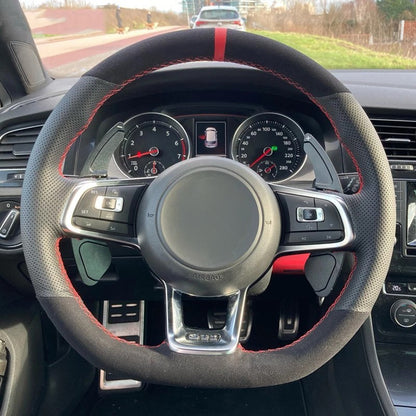 Capa de Volante de Carro Personalizada Costurada à Mão Trançada Camurça para Volkswagen Golf 7 GTI Golf R MK7 VW Polo GTI Scirocco 2015 2016