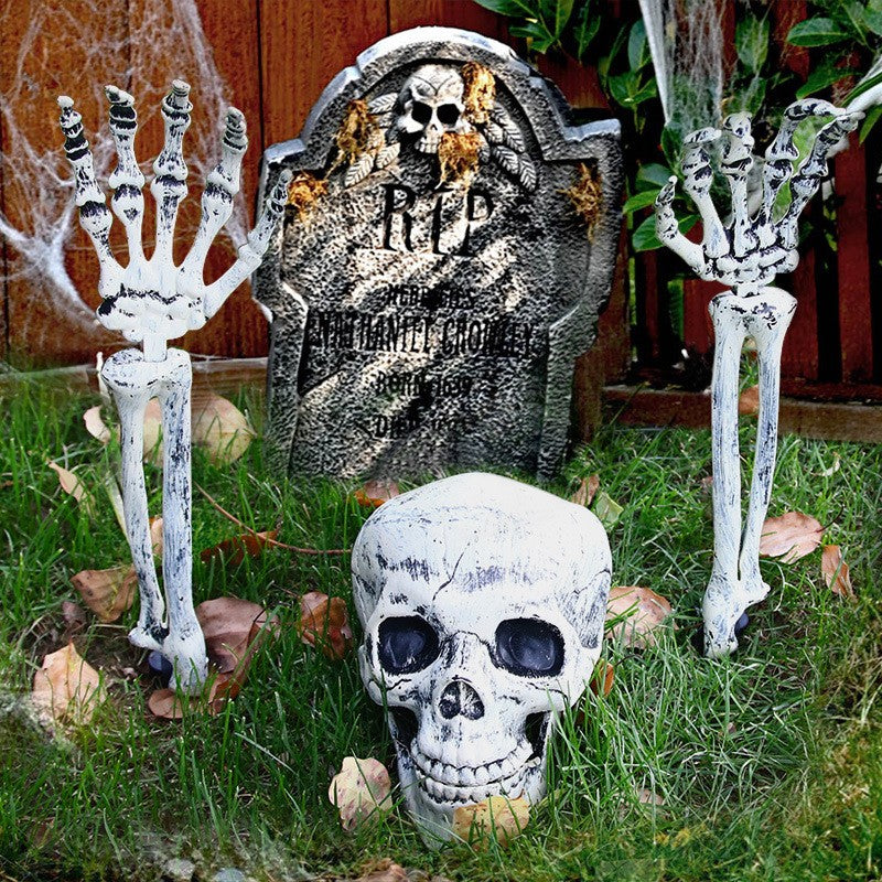 Decorações de Halloween para Casa Crânio Esqueleto Adereços de Terror para Exterior Caveira e Mãos Realistas para Jardim Brincadeiras Festas e Suprimentos