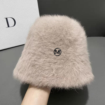 Coreia Designer M Bucket Hat Feminino Quente Pelúcia Angola Coelho Pelo Chapéu Senhora Outono Inverno Ins Moda Chapéu Bacia Retrô Fofo Panamá