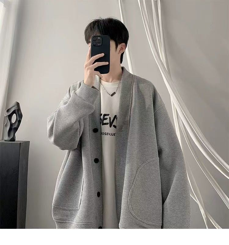 V-neck Knitted Jacket for Men 2025 New Autumn Jacket Trendy Brand Relaxed Style