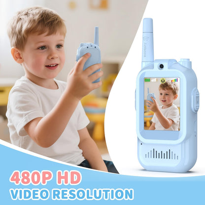 2Pcs Video Walkie Talkies for Kids 2-inch Video Intercom Rechargeable Voice Fonts One-Click Call Cartoon Intercom Toys Gift