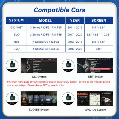 Wireless Android Auto For BMW 3 4 Series F30 F31 F32 F33 F34 F35 F36 CIC NBT EVO 2011-2020 Carplay Interface Mirror Link Airplay