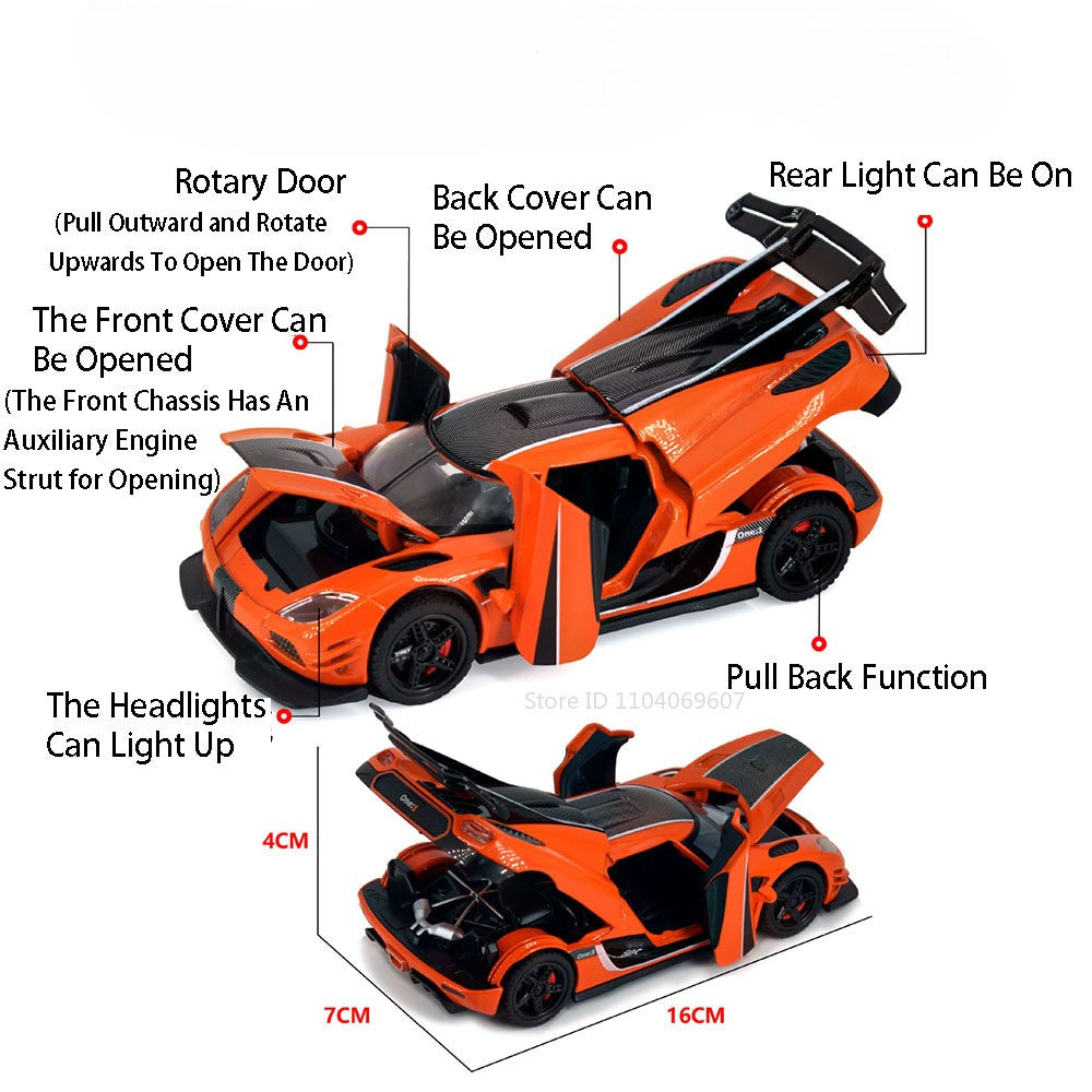 1:32 Escala ONE1 Miniatura Carro Esportivo Modelo Brinquedos Liga Fundida 4 Portas Abertas com Veículos de Corrida de Fricção para Crianças Presentes