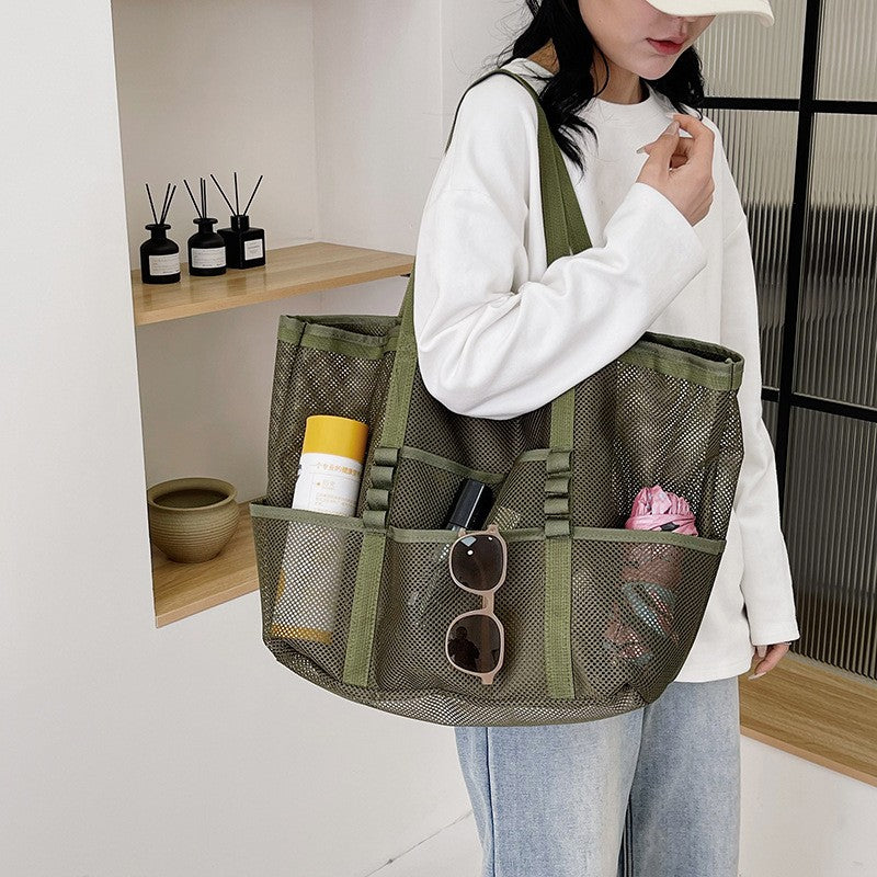 Foldable Lightweight Beach Bags Large Capacity Grocery Produce Tote Bag Beach Shoulder Bag Women's Casual Shopping Bags