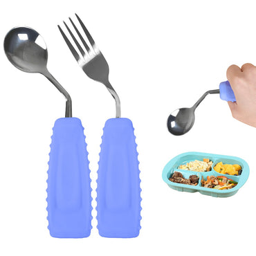 Ehucon Conjunto de Colher e Garfo Antiderrapante com Ângulo e Boca Pequena, Alças de Fácil Manuseio para Parkinson, Idosos, Tremores nas Mãos, Demência