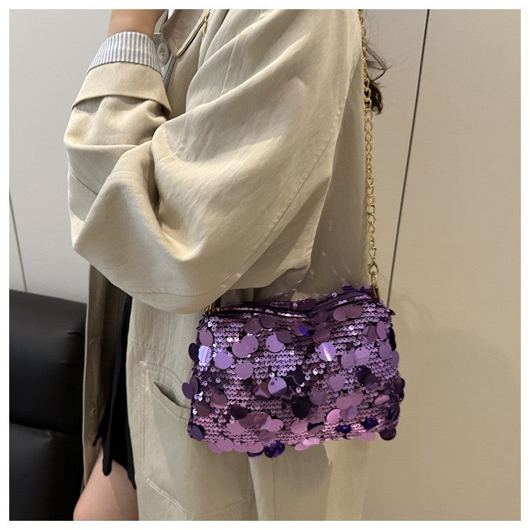 Sequin Evening Party Shoulder Bags for Women Lightweight Portable Ladies Chain Crossbody Bag Solid Color Casual Female Handbag